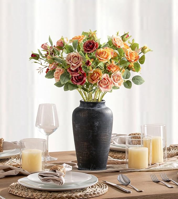 Large Ceramic Rustic Vase, 11 Inch Tall Flower Vase Rustic Farmhouse Decorative Vase Floral Pottery Vases for Home Decor Table Living Room Entryway Mantel Bookshelf Bedroom Bathroom Kitchen - Black