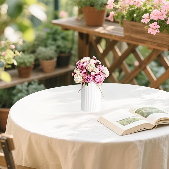 6" High Farmhouse Vases for Centerpiece, Rustic Mason Jars with Twine Bow for Flowers, Vintage Galvanized Metal Vase Tin Bucket for Wedding Home Decor (White, 6Pcs)