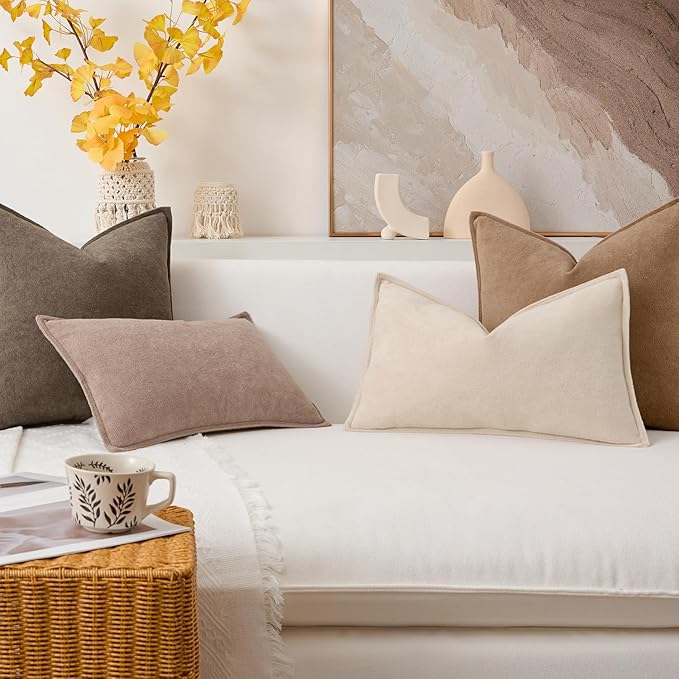 Kevin Textile Waterproof Decorative Pillow Covers Camel 12x20 Inch Pack of 2 Soft Boucle Textured Lumbars Cushions Elegant Accent Pillows for Couch Sofa Chair Bed Home Decor Indoor Outdoor