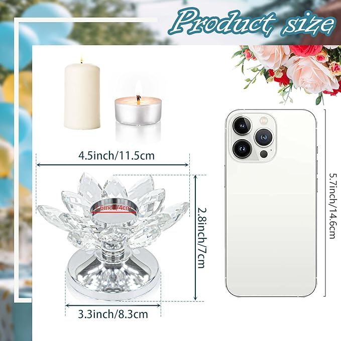 1 PC Silver Crystal Flower Tea Light Holder, Glass Tealight Candlestick with Metal Base, Votive Candle for Table Centerpiece, Wedding/Parties Decor, Nice Gift