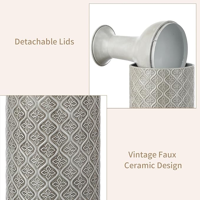 Sziqiqi Tall Extra Large Floor Vases - 21.65/27.56in Glazed Metal Set of 2 Big Oversized Vases for Pampas Grass, Twigs - Vintage Grey for Living Room, Bedroom, Home, Farmhouse