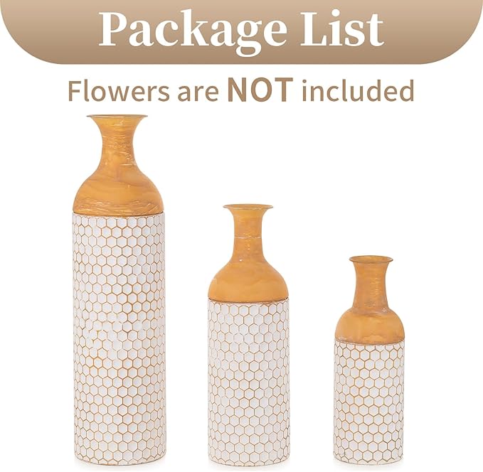 Sziqiqi Rustic White Floor Vases Set of 3-27/20/16in Metal Extra Large Vase for Dried Flowers Shabby Chic Oversized High Vases Standing Antique Terracotta Farmhouse Vase for Pampas Grass Twigs Wicker