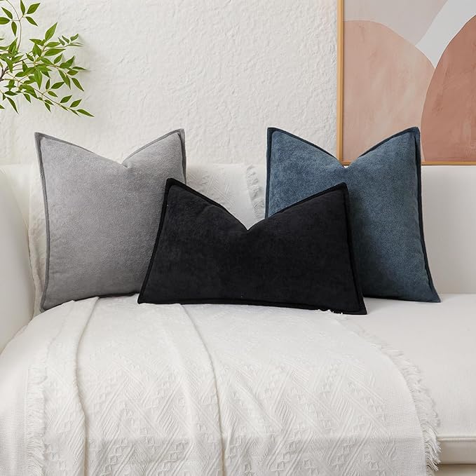 Kevin Textile Waterproof Decorative Pillow Covers Light Grey 12x20 Inch Pack of 2 Soft Boucle Textured Lumbars Cushions Elegant Accent Pillows for Couch Sofa Chair Bed Home Decor Indoor Outdoor