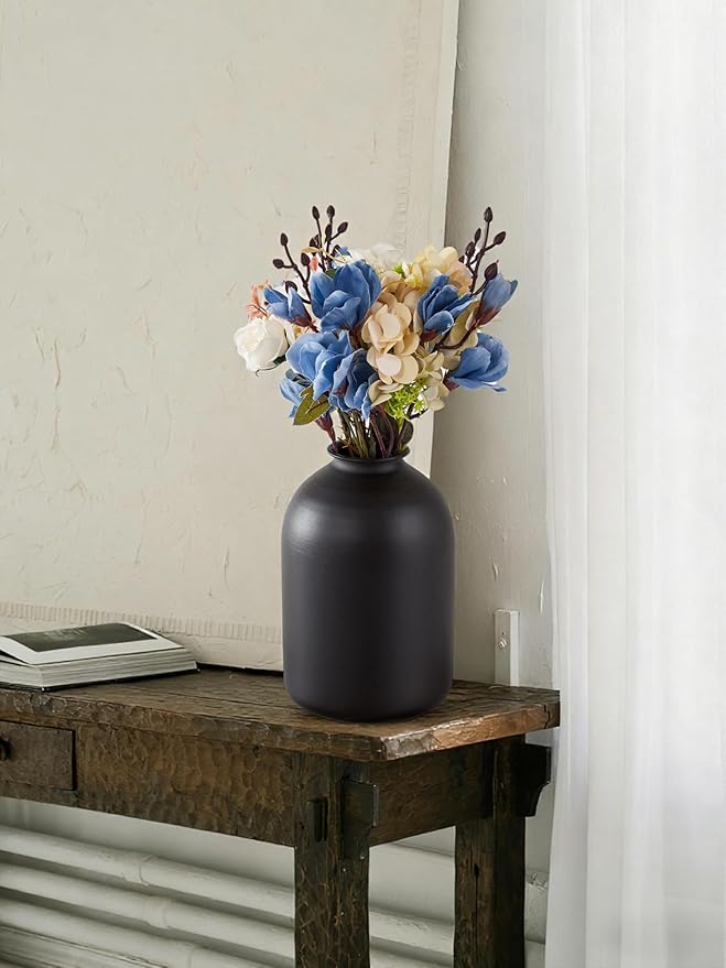Black Vases for Home Decor Large Black Vase for Table Centerpieces Living Room, Matte Black Metal Vase Wabi Sabi Decor