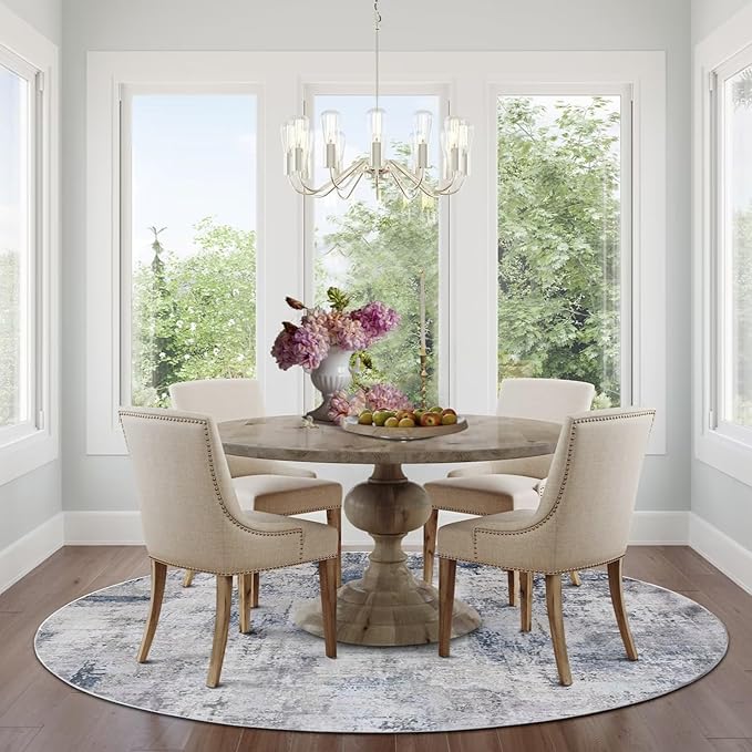 vivorug Round Rug 6ft Abstract Round Area Rug Non-Slip Indoor Carpet for Living Room Bedroom Entryway, Stain Resistant Home Decor Circle Rug, Grey/Navy