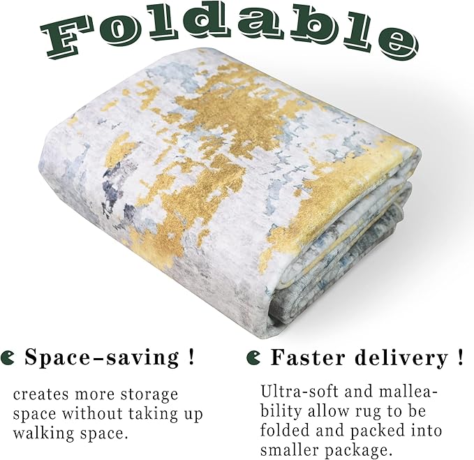 vivorug Round Rug 5ft Abstract Round Area Rug Non-Slip Indoor Carpet for Living Room Bedroom Entryway, Stain Resistant Home Decor Circle Rug, Grey/Mustard