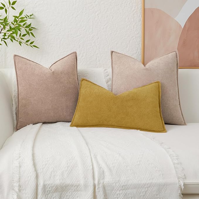 Kevin Textile Waterproof Decorative Pillow Covers Mustard Yellow 12x20 Inch Pack of 2 Soft Boucle Textured Lumbars Cushions Elegant Accent Pillows for Couch Sofa Chair Bed Home Decor Indoor Outdoor