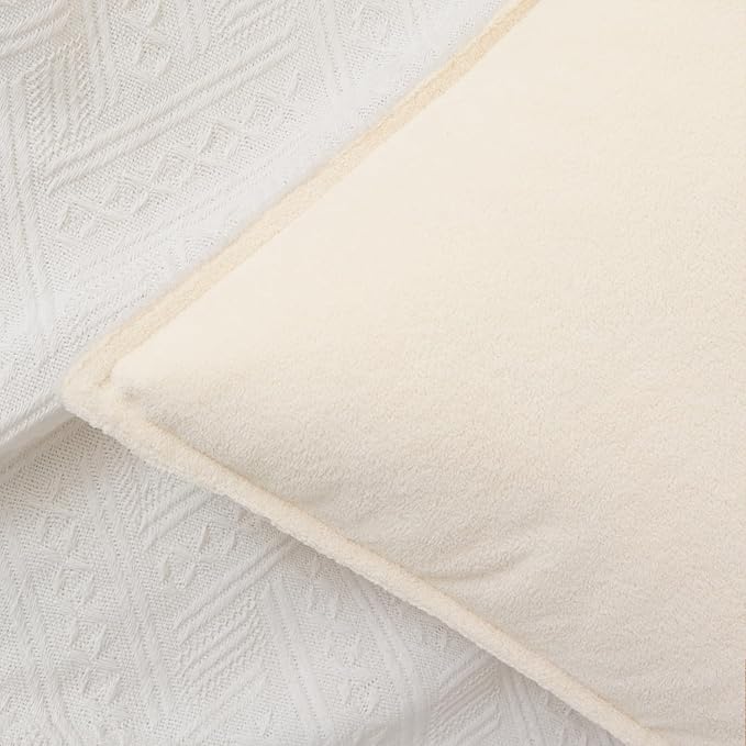 Kevin Textile Waterproof Decorative Pillow Covers Cream White 12x20 Inch Pack of 2 Soft Boucle Textured Lumbars Cushions Elegant Accent Pillows for Couch Sofa Chair Bed Home Decor Indoor Outdoor