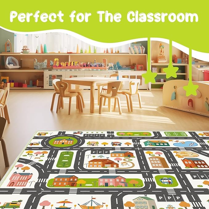 Kids Carpet Car Rug Play Mat, 6.6'x9.8'Road Rug Carpet for Kids, City Life Educational Area Rugs with Non-Slip Road Traffic Floor Rug Mats, Great Ideal Gift for Kids Playroom Bedroom Boys