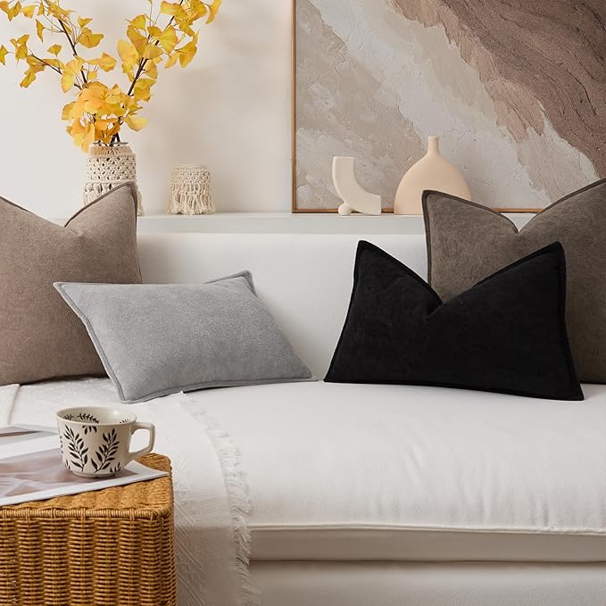 Kevin Textile Waterproof Decorative Pillow Covers Taupe 12x20 Inch Pack of 2 Soft Boucle Textured Lumbars Cushions Elegant Accent Pillows for Couch Sofa Chair Bed Home Decor Indoor Outdoor