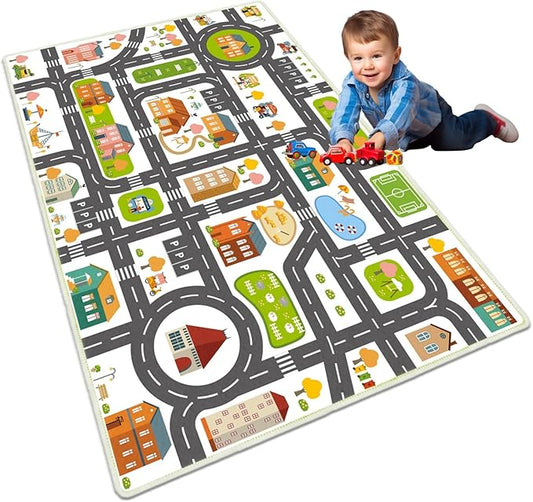 Kids Carpet Car Rug Play Mat, 5'x8'Road Rug Carpet for Kids, City Life Educational Area Rugs with Non-Slip Road Traffic Floor Rug Mats, Great Ideal Gift for Kids Playroom Bedroom Boys