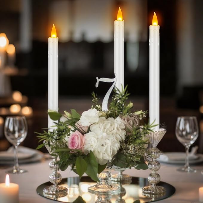 10" Flameless Taper Candles with Remote, 6 Pcs White Electric Led candlesticks, PlasticTall Taper Candles Battery Operated with Flickering Flame for Halloween Christmas Wedding Home Décor