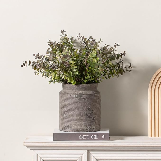 Ceramic Flower Vase 7.5 inch Farmhouse Rustic Vase for Home Decor Handcrafted Pottery Terracotta Vases for Dining Table Decor Fireplace Living Room Bathroom Wedding Centerpiece (01-Dark Brown)