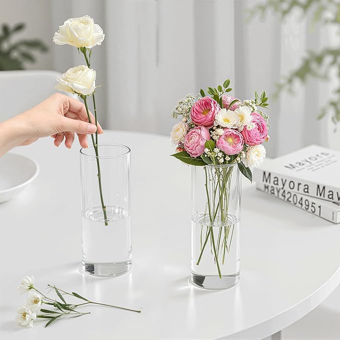 10 Pack Glass Cylinder Vase for Centerpieces, Clear Flower Glass Vases for Wedding Decorations, Hurricane Floating Candle, Holder for Table Centerpiece Wedding Home Décor