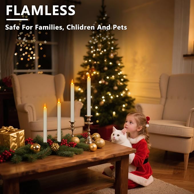 10" Flameless Taper Candles with Remote, Electric Led Candlesticks, Plastic Tall Taper Candles Battery Operated with Flickering Flame for Halloween Christmas Wedding Home Décor(Ivory, 12 Pack)