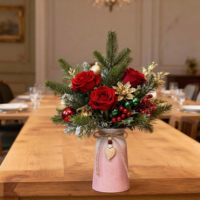 Decorative Ceramic Vase | 6-Inch with Jute Rope & Heart Charm | Perfect for Home, Office & Wedding Décor, Pink Color