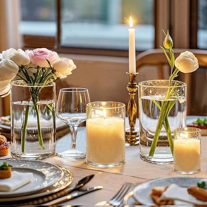 36pcs Glass Vase Cylinder for Centerpieces Small Flower Glass Clear Home Decor Centerpiece Table Flower Vase Decorations for Wedding＆Holiday 4,4.7,6Inch Tall