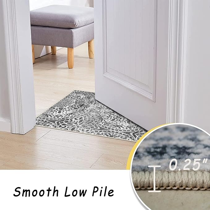 vivorug Round Rug 5ft Vintage-Inspired Round Area Rug Non-Slip Indoor Carpet for Living Room Bedroom Entryway, Stain Resistant Home Decor Circle Rug, Grey Medallion