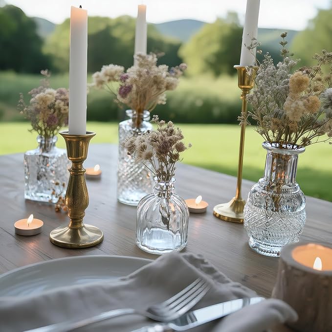 Glass Bud Vase Set of 12 Pcs Small Minimalist Vases for Flowers, Vintage Rustic Home Decor for Table Centerpiece Wedding Party, Modern Clear Aromatherapy Bottle for Living Room Bedroom