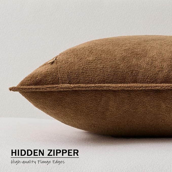 Kevin Textile Waterproof Decorative Pillow Covers Brown 12x20 Inch Pack of 2 Soft Boucle Textured Lumbars Cushions Elegant Accent Pillows for Couch Sofa Chair Bed Home Decor Indoor Outdoor