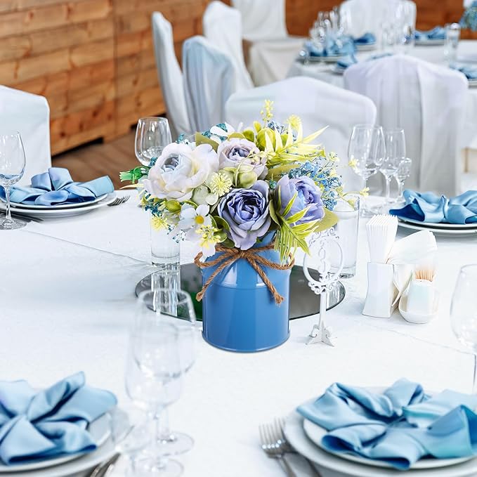 Domensi 5.12 Inch Farmhouse Metal Flower Vase Decor Rustic Galvanized Milk Can Jug Vase with Bow Flower Buckets for Table Centerpiece Fall Halloween Wedding Home Dinging Room Decor(Blue,6 Pcs)