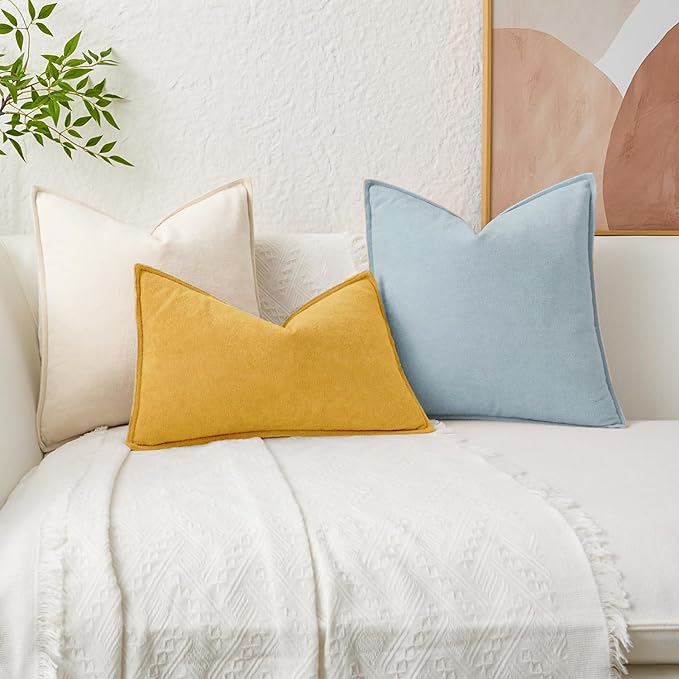 Kevin Textile Waterproof Decorative Pillow Covers Yellow 12x20 Inch Pack of 2 Soft Boucle Textured Lumbars Cushions Elegant Accent Pillows for Couch Sofa Chair Bed Home Decor Indoor Outdoor