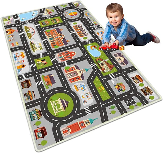 Kids Carpet Car Play Mat, 5'x8' Road Rug for Kids, City Life Educational Area Carpet with Non-Slip Track, Great Ideal Gift for Playroom Bedroom Boys Girls