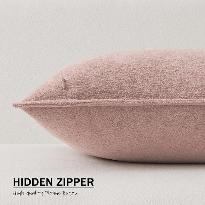 Kevin Textile Waterproof Decorative Pillow Covers Light Pink 12x20 Inch Pack of 2 Soft Boucle Textured Lumbars Cushions Elegant Accent Pillows for Couch Sofa Chair Bed Home Decor Indoor Outdoor