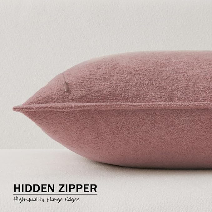 Kevin Textile Waterproof Decorative Pillow Covers Plush Pink 12x20 Inch Pack of 2 Soft Boucle Textured Lumbars Cushions Elegant Accent Pillows for Couch Sofa Chair Bed Home Decor Indoor Outdoor