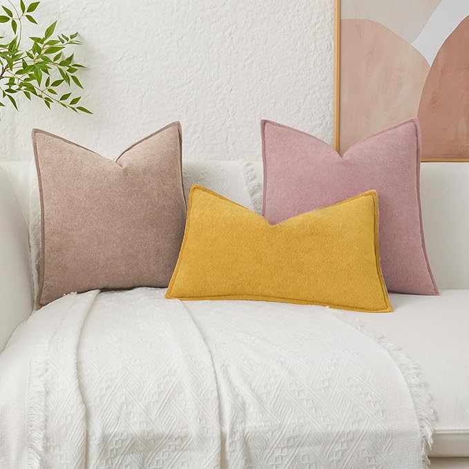 Kevin Textile Waterproof Decorative Pillow Covers Light Pink 12x20 Inch Pack of 2 Soft Boucle Textured Lumbars Cushions Elegant Accent Pillows for Couch Sofa Chair Bed Home Decor Indoor Outdoor