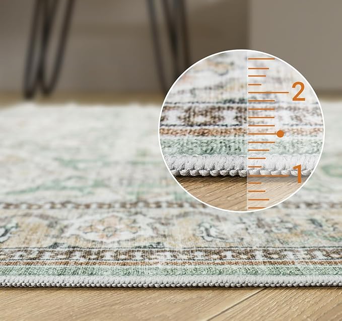 8x10 Area Rugs, Washable Rugs, Large Stain Resistant Area Rug for Living Room Bedroom Dining Room, Vintage Farmhouse Rug Green