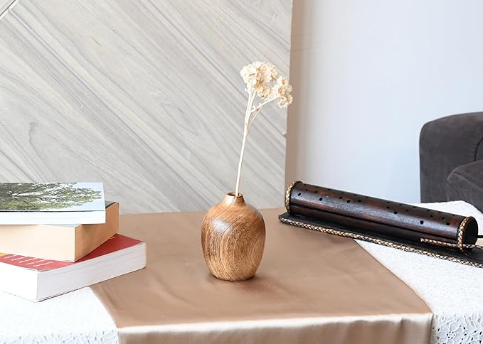 AeraVida Rustic Elegance Small Round Hand-Carved Wooden Flower Vase | Mango Tree Wood Kitchen Decor | Handmade Vase | Handmade Home Office Table Vase