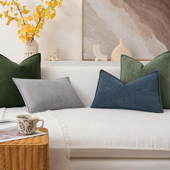 Kevin Textile Waterproof Decorative Pillow Covers Light Grey 12x20 Inch Pack of 2 Soft Boucle Textured Lumbars Cushions Elegant Accent Pillows for Couch Sofa Chair Bed Home Decor Indoor Outdoor