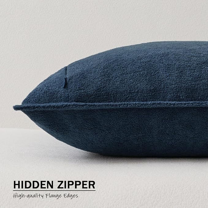 Kevin Textile Waterproof Decorative Pillow Covers Navy Blue 12x20 Inch Pack of 2 Soft Boucle Textured Lumbars Cushions Elegant Accent Pillows for Couch Sofa Chair Bed Home Decor Indoor Outdoor