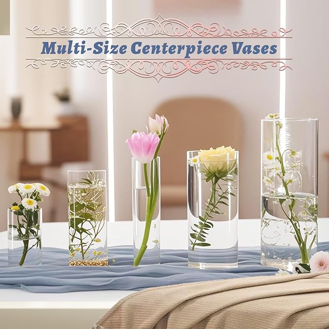 30pcs Glass Vase Cylinder Vases for Centerpieces Small Flower Glass Vases Home Decor Centerpiece Table Clear Flower Vase Decorations for Wedding＆Holiday 4,6,7.5,8,10 Inch Tall
