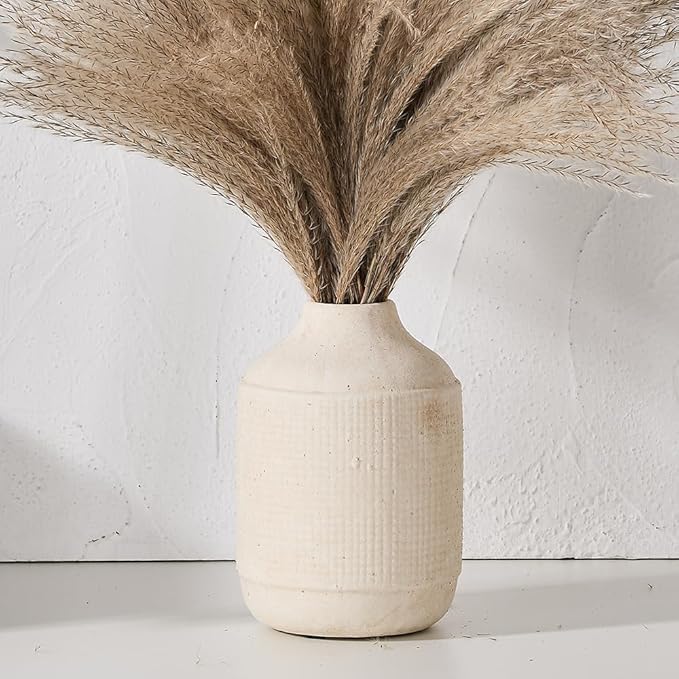 SIDUCAL Ceramic Rustic Farmhouse Vase | 7 Inch Pottery Decorative Flower Sand Glaze Finish Boho Vase for Home Decor, Table, Living Room, Bathroom Decoration, Shelf Decor, Mantel, White