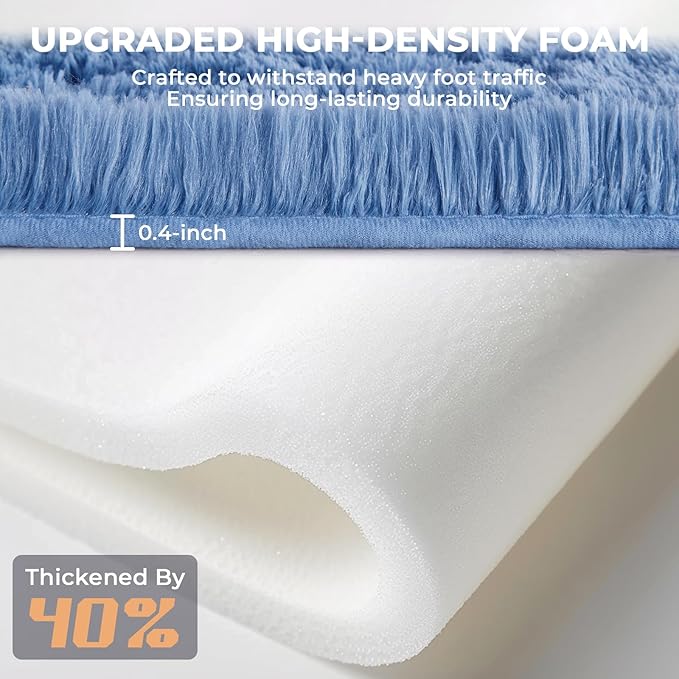 OPPODREAM 4ft Blue Circle Rug for Bedroom, Ultra-Soft Round Rugs 4-ft for Living Room, Fluffy Carpet for Nursery, Kids, Girl, Boy, Baby, Plush, Fuzzy, Shag, Shaggy, Cute Home Decor