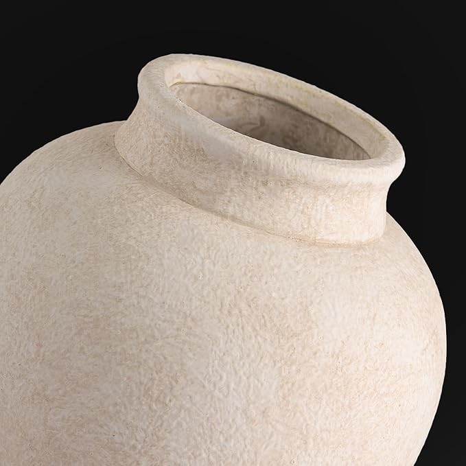 Ceramic Flower Vase, 6.7 Inch White Flower Vase Rustic Farmhouse Decorative Vase Floral Pottery Vases for Home Decor Table Living Room Entryway Mantel Bookshelf Bedroom Bathroom Kitchen - White