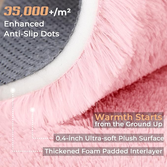 OPPODREAM 4ft Pink Circle Rug for Bedroom, Ultra-Soft Round Rugs 4-ft for Living Room, Fluffy Carpet for Nursery, Kids, Girl, Boy, Baby, Plush, Fuzzy, Shag, Shaggy, Cute Home Decor