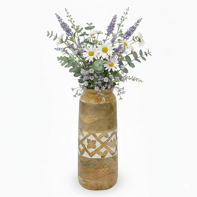 Mela Artisans 12” Mango Wood Vase | Wooden Decorative Flower Vase | Rustic Farmhouse | Medium Burnt | Centerpiece for Living Room | Dining Table | Home Decor