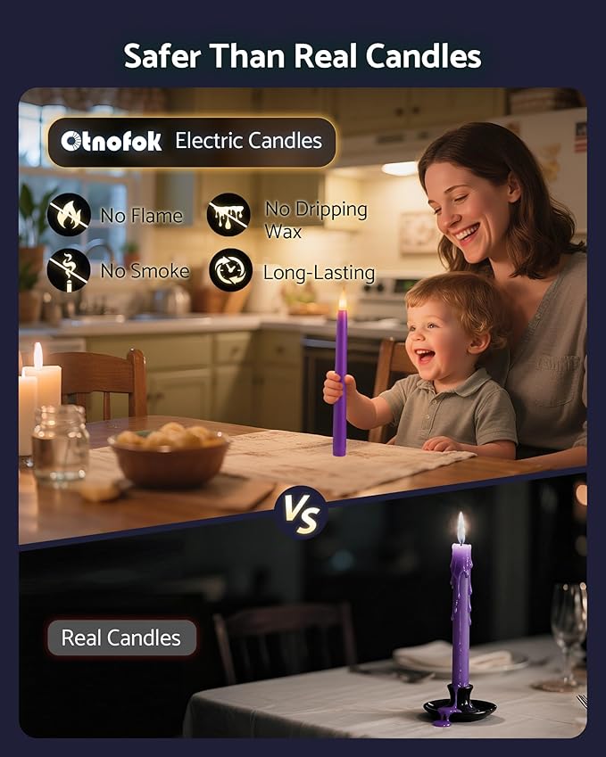 10.5'' Advent Candles Battery Operated Set of 4 with Remote, Timer & Dimmer, Plastic Flameless LED Taper Candlesticks for Advent Wreath, Christmas Table Centerpiece Decor