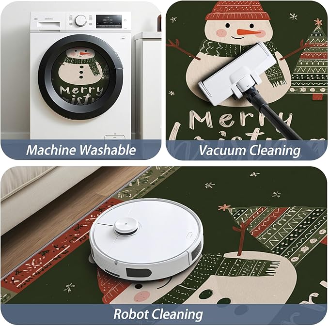 Kids Christmas Area Rug, 5x6 Rug for Bedroom, Snowman Xmas Tree Snowflake Washable Rugs for Living Room, Non Slip Soft Low Pile Stain Resistant Carpet, Christmas Holiday Room Decor