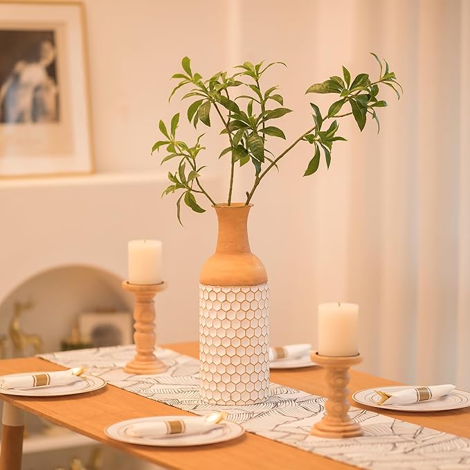 Sziqiqi Rustic White Floor Vases Set of 3-27/20/16in Metal Extra Large Vase for Dried Flowers Shabby Chic Oversized High Vases Standing Antique Terracotta Farmhouse Vase for Pampas Grass Twigs Wicker