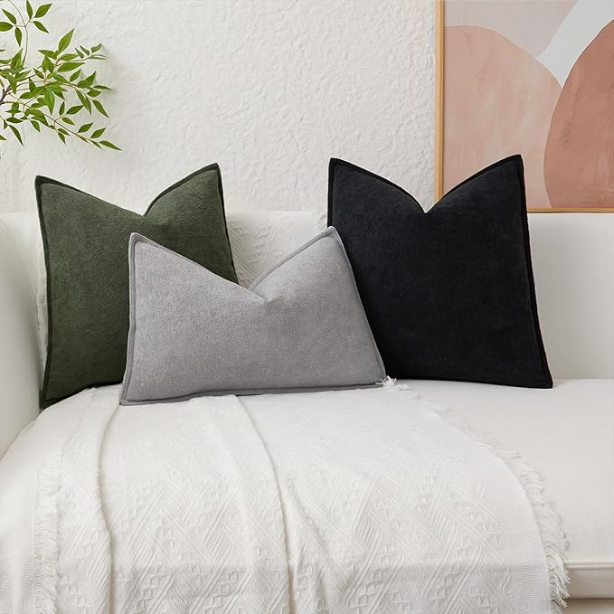 Kevin Textile Waterproof Decorative Pillow Covers Light Grey 12x20 Inch Pack of 2 Soft Boucle Textured Lumbars Cushions Elegant Accent Pillows for Couch Sofa Chair Bed Home Decor Indoor Outdoor