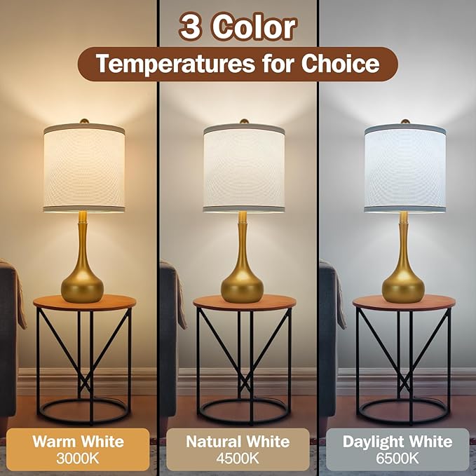 23" Farmhouse Table Lamp Set of 2, Golden Metal Modern Bedside Lamps for Living Room, 3 Color Temperature Rustic Table Lamps for Bedroom, Night Stands, Dorm,Office, Home Décor (Bulb Included)