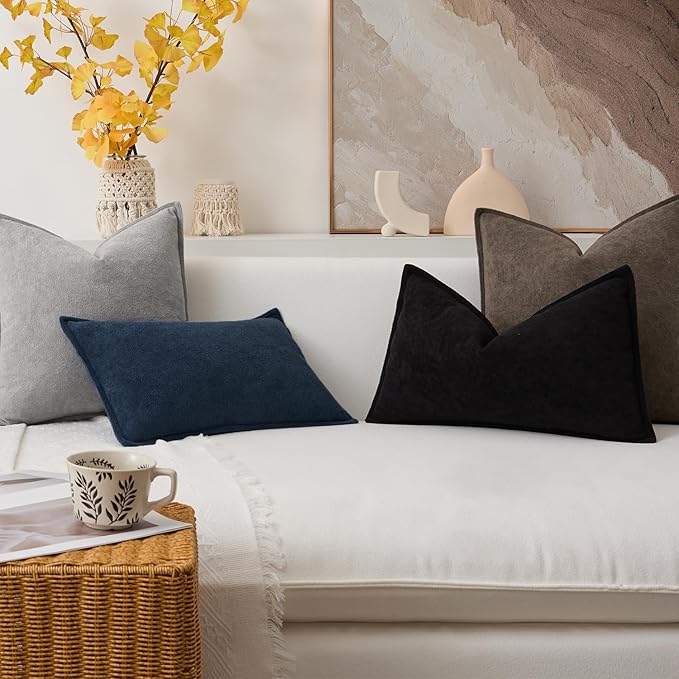 Kevin Textile Waterproof Decorative Pillow Covers Navy Blue 12x20 Inch Pack of 2 Soft Boucle Textured Lumbars Cushions Elegant Accent Pillows for Couch Sofa Chair Bed Home Decor Indoor Outdoor