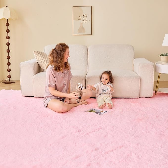 OPPODREAM 5ft Pink Circle Rug for Bedroom, Ultra-Soft Round Rugs 5-ft for Living Room, Fluffy Carpet for Nursery, Kids, Girl, Boy, Baby, Plush, Fuzzy, Shag, Shaggy, Cute Home Decor