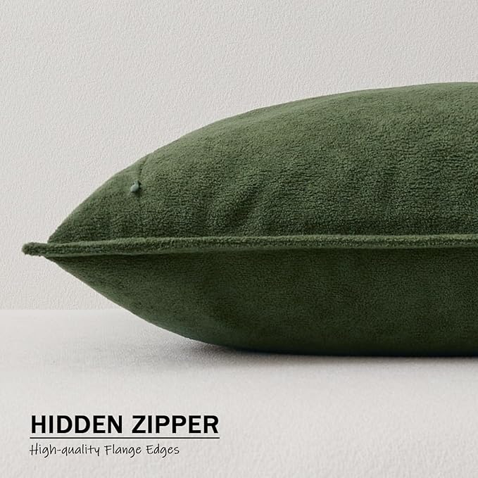 Kevin Textile Waterproof Decorative Pillow Covers Moss Green 12x20 Inch Pack of 2 Soft Boucle Textured Lumbars Cushions Elegant Accent Pillows for Couch Sofa Chair Bed Home Decor Indoor Outdoor