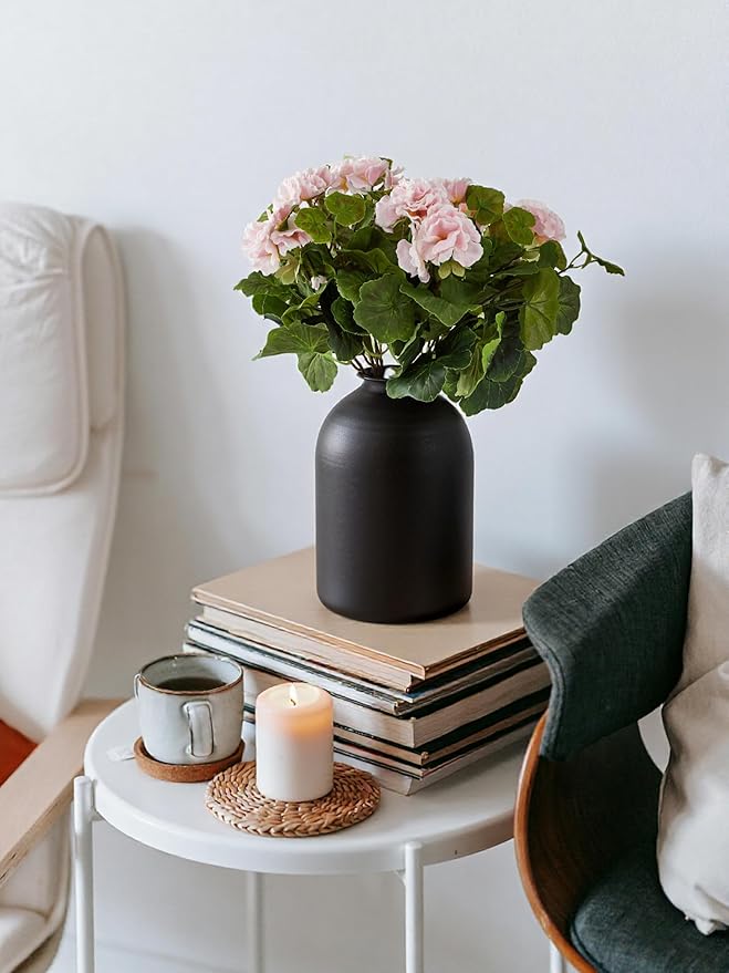 Black Vases for Home Decor Large Black Vase for Table Centerpieces Living Room, Matte Black Metal Vase Wabi Sabi Decor