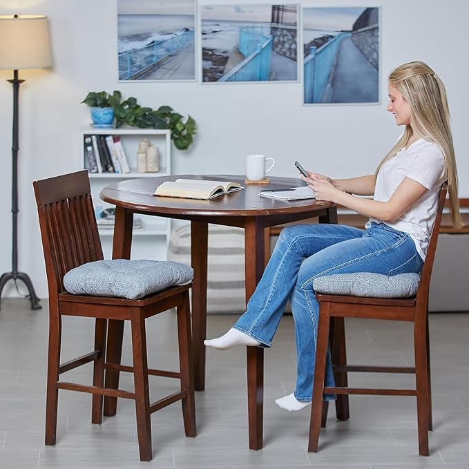 Klear Vu Gripper Overstuffed Universal Non-Slip Dining Chair Cushions for Kitchen Decor or Office Use, U-Shaped Skid-Proof Seat Pad, 15x15 Inches, 2 Count (Pack of 1), Waffle Delft Blue